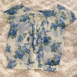 Abercrombie & Fitch Floral Sheer Blouse with Blue and Green Accents